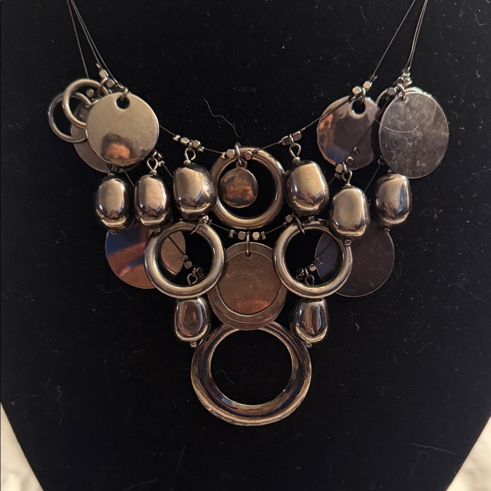 Black Statement Necklace Set with Gold Leaf Earrings - Women Jewelry
